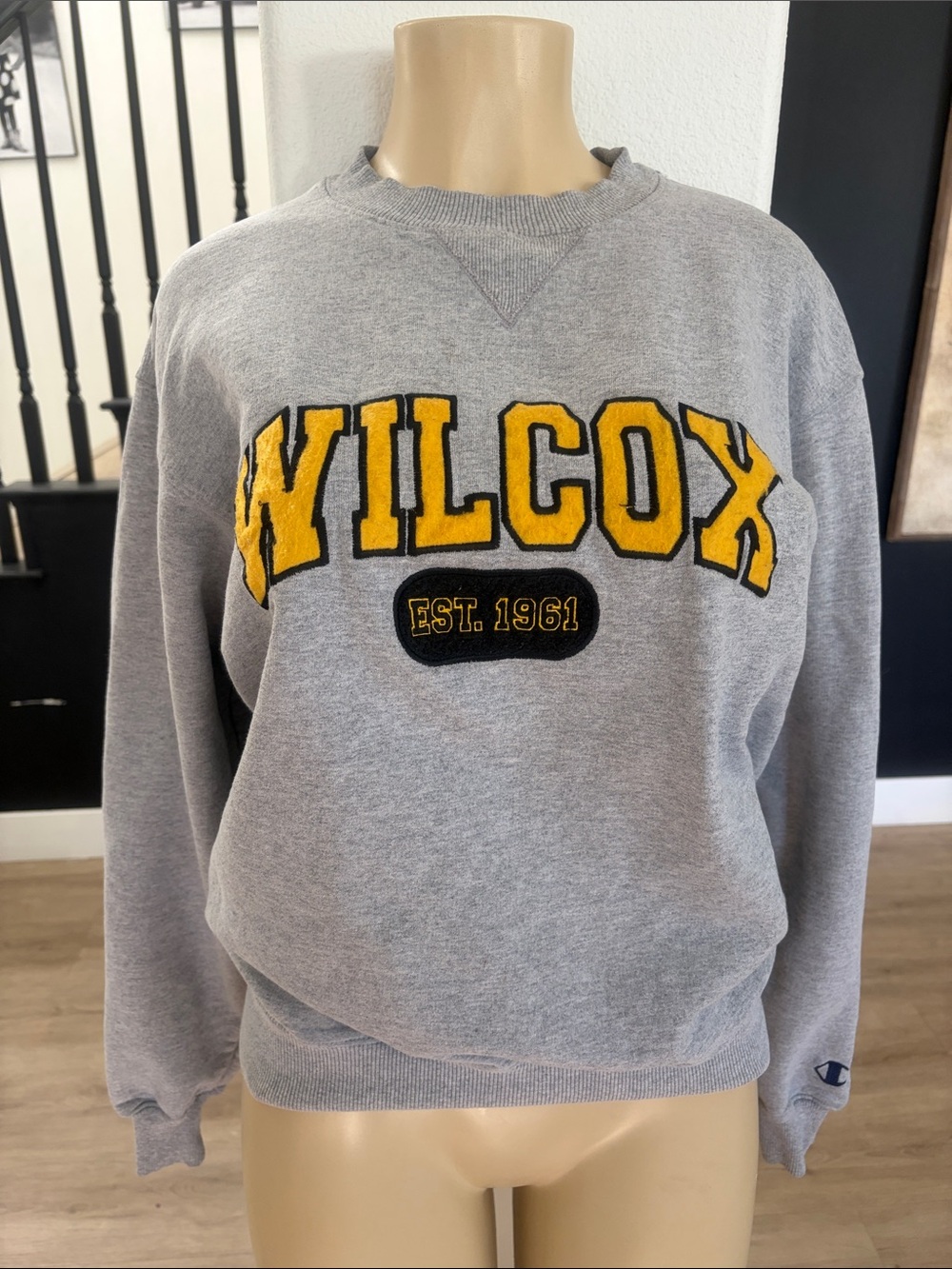 Vintage Wilcox Champion Gray Crewneck Sweatshirt with Yellow Applique